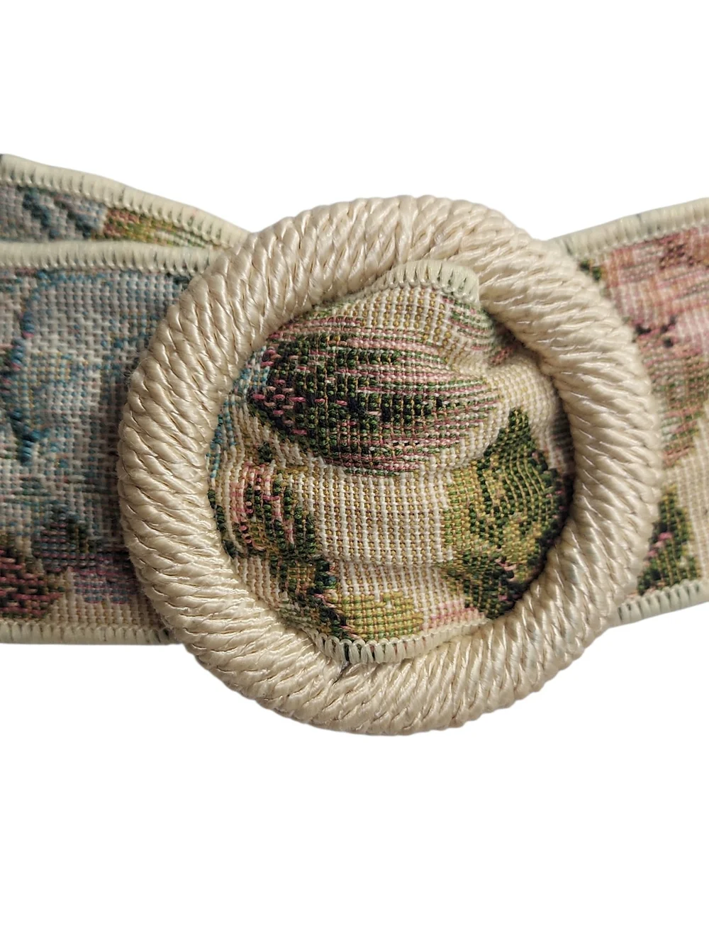 Vintage Floral Tapestry Belt Rope Buckle Woven Fabric Adjustable Boho Cottagecor